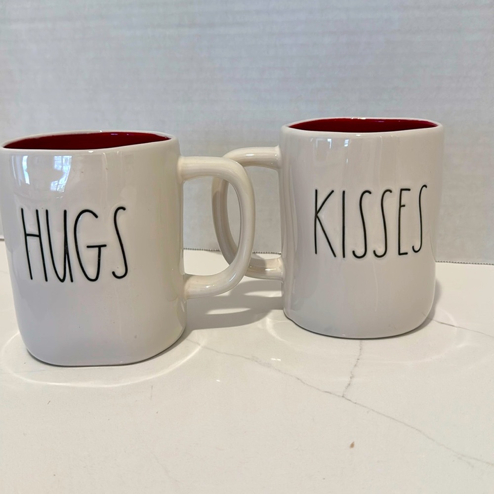Hugs & Kisses LOT of 2 Rae Dunn Mugs
HUGS & KISSES Red Interior Magenta
